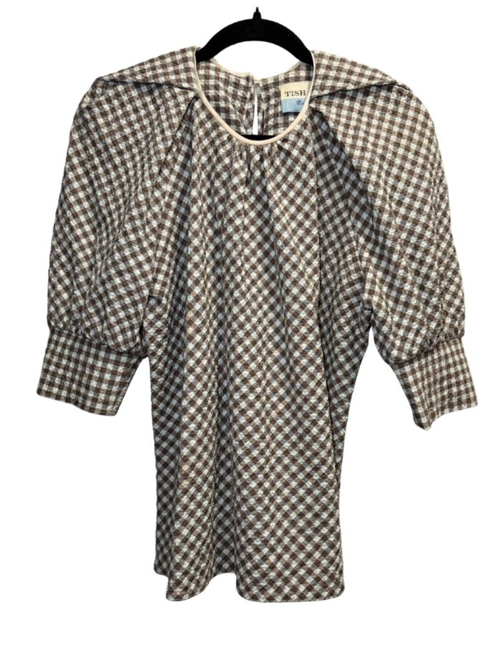 Tish Cox Brown Gingham Puff Sleeve Oversized Blouse XXS